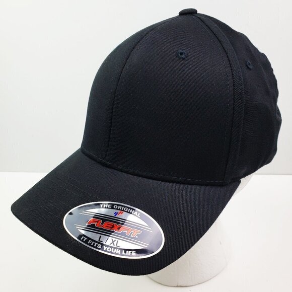 Flexfit Blank Black Hat 6277 Combed Twill Cap Men's L/XL New - Picture 1 of 8